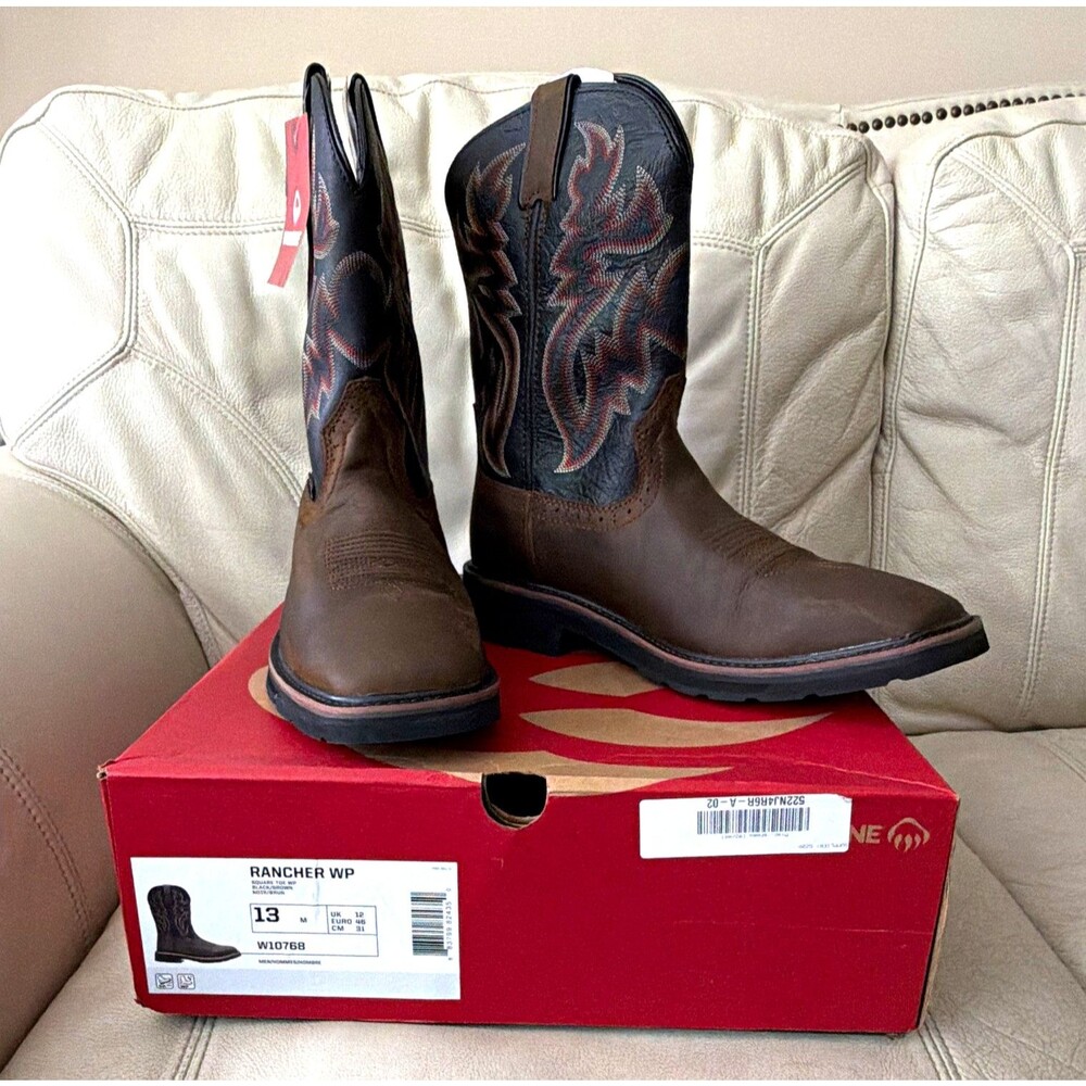 Wolverine Rancher WP Men 13M Boots Leather Work Waterproof Western Brown Black